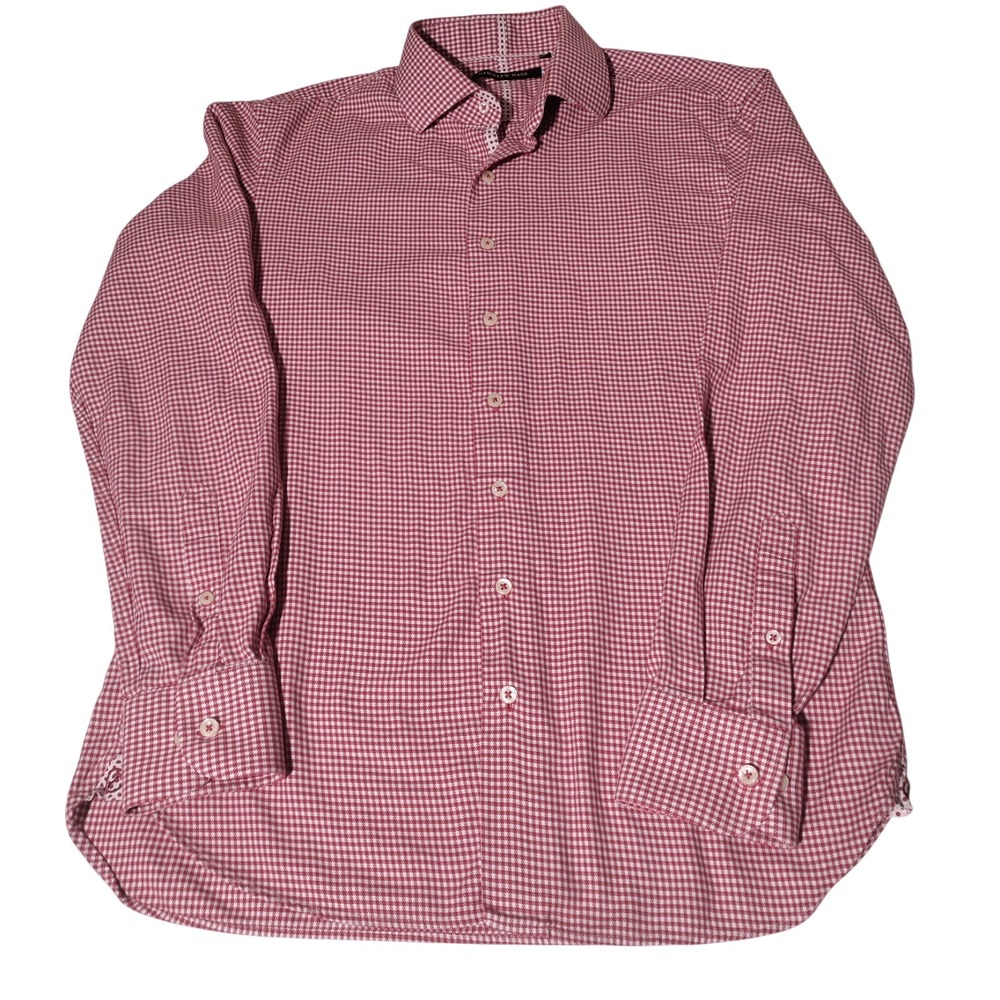 Hammer Made Dress/Work Mens Slim 41/16 Red White Cotton Button Up